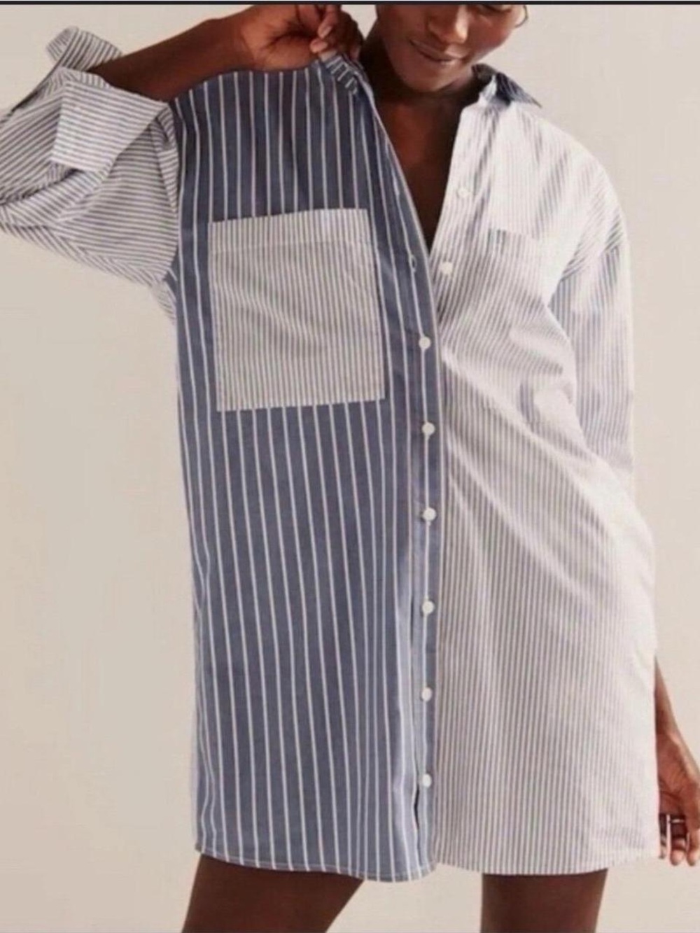 Abercrombie & Fitch Blue and White Striped Button-Down Shirt Dress